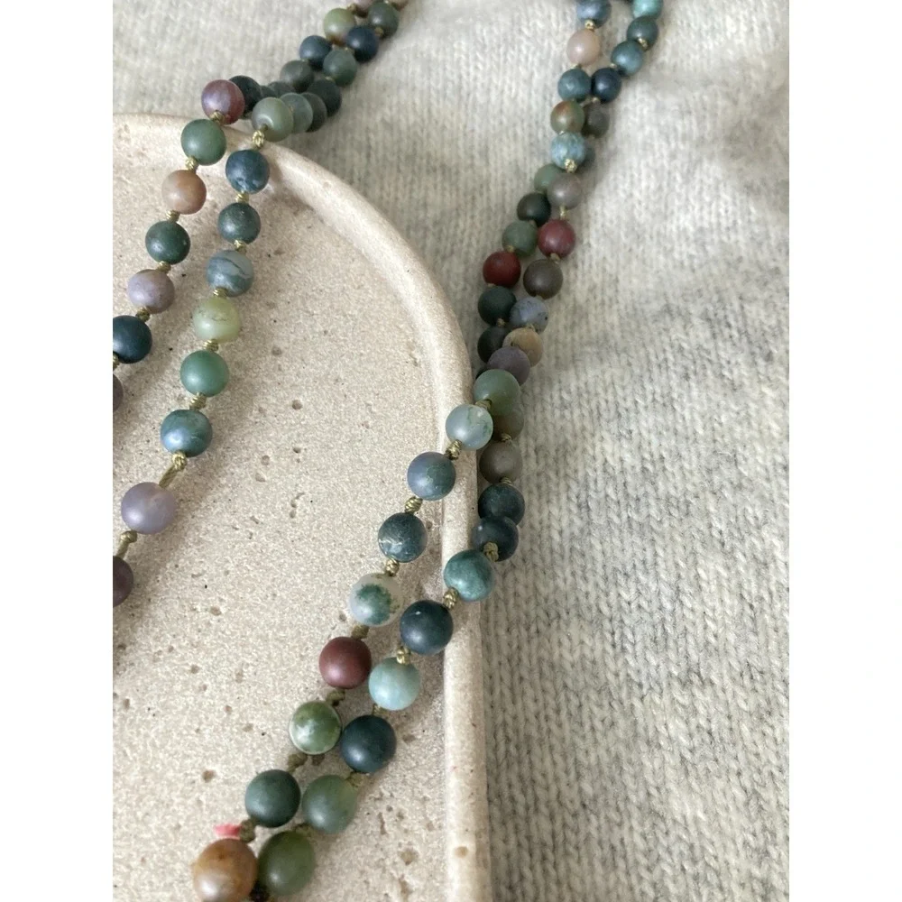 Multi Strand Matte Stone Beaded‎ Necklace Knotted Earth Tones Long Wrappable